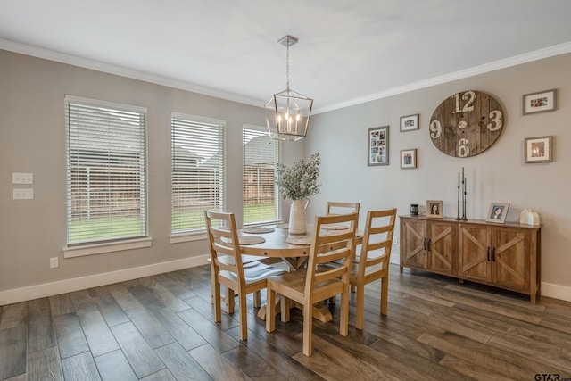 dining room featuring crown molding and dark wood-type flooring