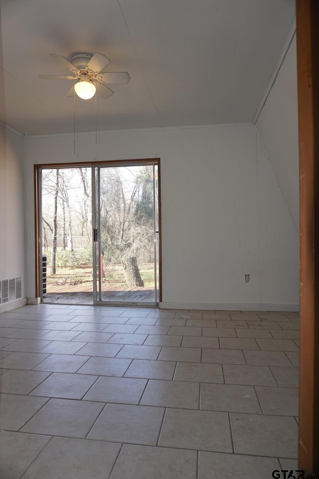6385 Wagon Tree Trl, Athens, TX 75751 - spare room with ceiling fan, visible vents, light tile patterned floors, and plenty of natural light