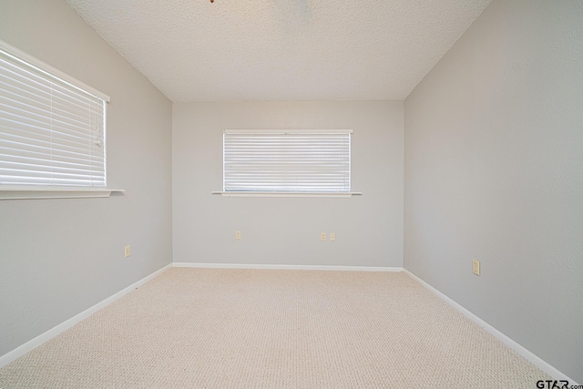 unfurnished room featuring a textured ceiling and carpet flooring