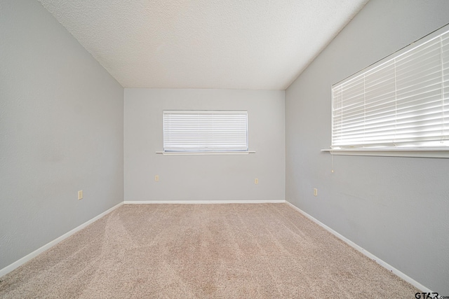 empty room with a textured ceiling and carpet flooring