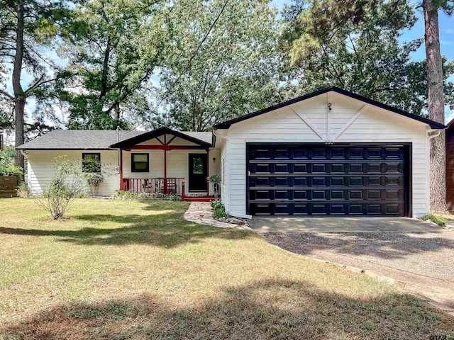 306 Lake Dr, Mount Vernon, TX 75457 - single story home with a porch, a garage, a front lawn, and driveway