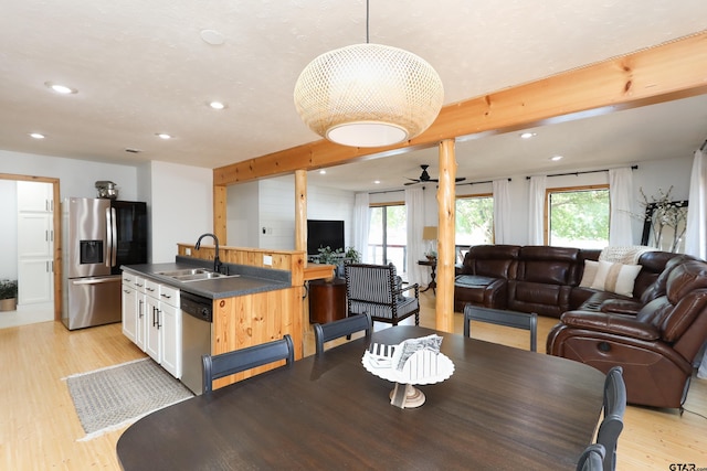 306 Lake Dr, Mount Vernon, TX 75457 - dining room with recessed lighting, light wood-type flooring, and a ceiling fan