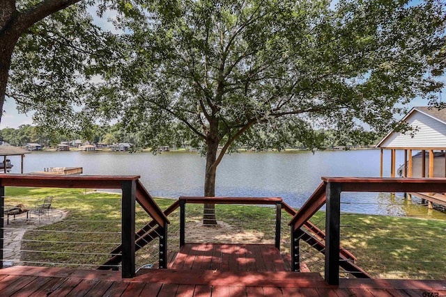 306 Lake Dr, Mount Vernon, TX 75457 - wooden terrace featuring a water view