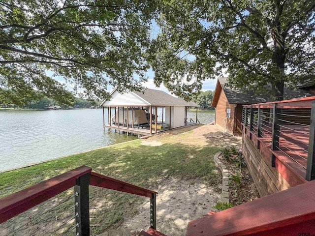 306 Lake Dr, Mount Vernon, TX 75457 - dock featuring a water view, a yard, and boat lift