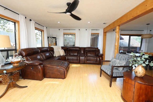 306 Lake Dr, Mount Vernon, TX 75457 - living area featuring wood finished floors, a ceiling fan, and recessed lighting