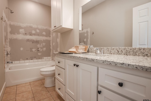 bathroom featuring toilet, tile patterned floors, bathtub / shower combination, and vanity