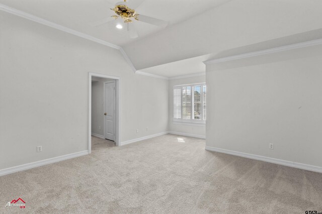 6309 Gleneagles, Tyler, TX 75703 - spare room featuring a ceiling fan, light carpet, crown molding, and baseboards