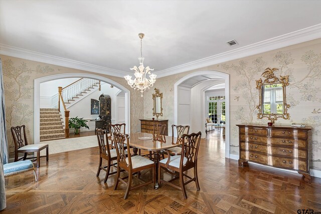 1920 Stonegate Blvd, Tyler, TX 75703 - dining area featuring wallpapered walls, arched walkways, and visible vents