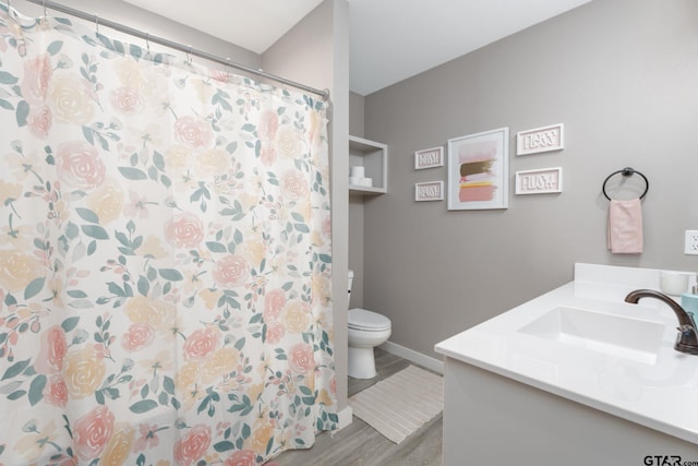 15365 Spring Oaks Dr, Lindale, TX 75771 - bathroom with vanity, a shower with shower curtain, and wood finished floors