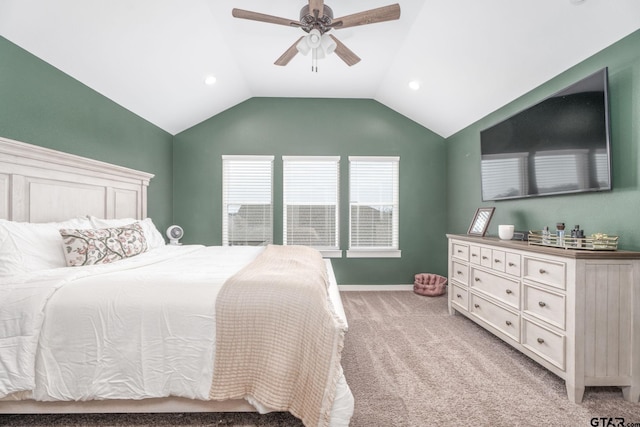 15365 Spring Oaks Dr, Lindale, TX 75771 - bedroom with light colored carpet, lofted ceiling, ceiling fan, and recessed lighting