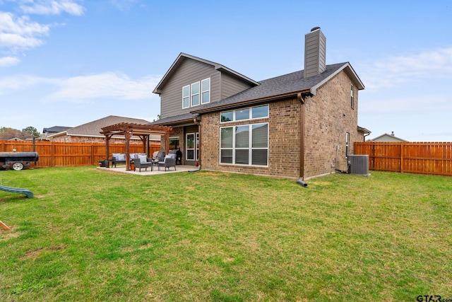 15365 Spring Oaks Dr, Lindale, TX 75771 - rear view of house featuring a pergola, a fenced backyard, a patio area, and a chimney