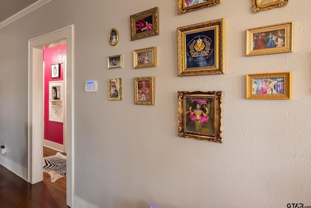 hall featuring wood finished floors and baseboards