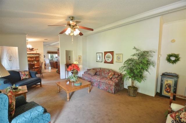 116 Piney Pt, Murchison, TX 75778 - carpeted living area with crown molding and ceiling fan