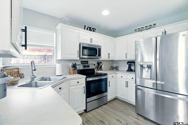 1112 E Park Dr, Lindale, TX 75771 - kitchen with stainless steel appliances, a sink, light countertops, white cabinetry, and recessed lighting
