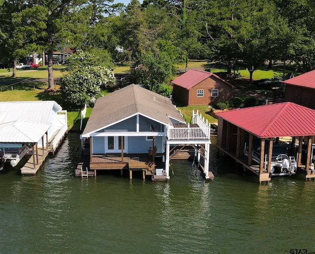 view of dock with a water view