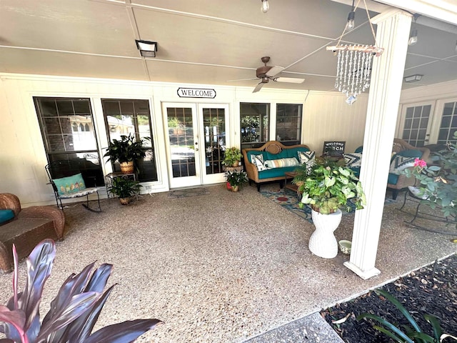 view of patio / terrace with french doors and ceiling fan