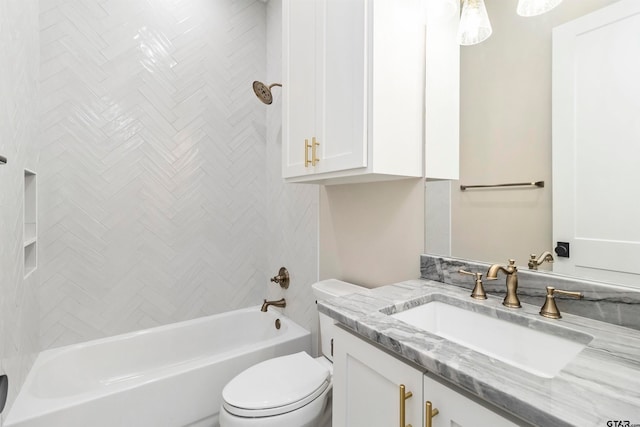 full bathroom featuring vanity, shower / bath combination, and toilet