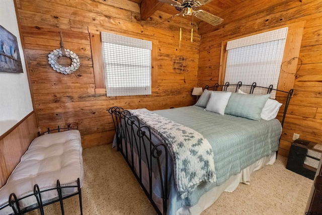 17044 Deer Run Dr, Bullard, TX 75757 - carpeted bedroom featuring wooden walls and a ceiling fan