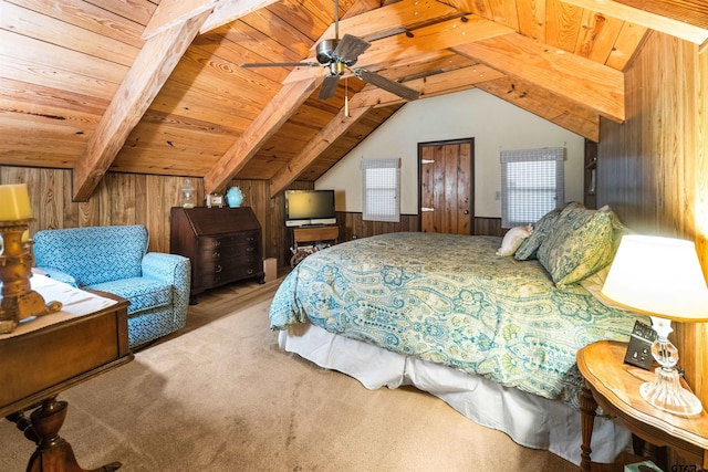 17044 Deer Run Dr, Bullard, TX 75757 - bedroom with wooden walls, wooden ceiling, and carpet