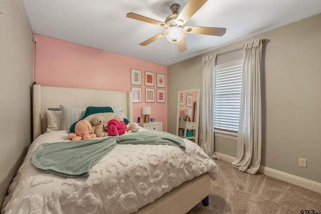 bedroom featuring carpet flooring and ceiling fan