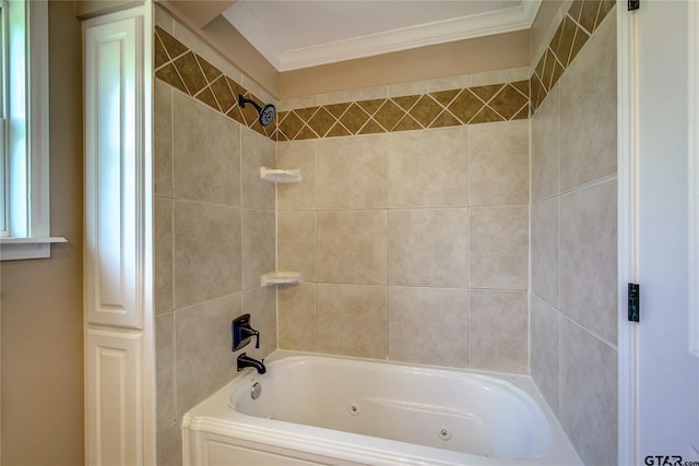 356 County Road 1439, Sulphur Springs, TX 75482 - bathroom featuring a combined bath / shower with jetted tub and crown molding