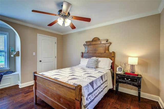 356 County Road 1439, Sulphur Springs, TX 75482 - bedroom featuring wood finished floors, crown molding, baseboards, and ceiling fan