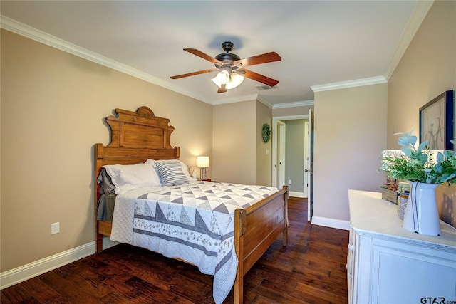 356 County Road 1439, Sulphur Springs, TX 75482 - bedroom featuring a ceiling fan, baseboards, dark wood-style floors, and ornamental molding