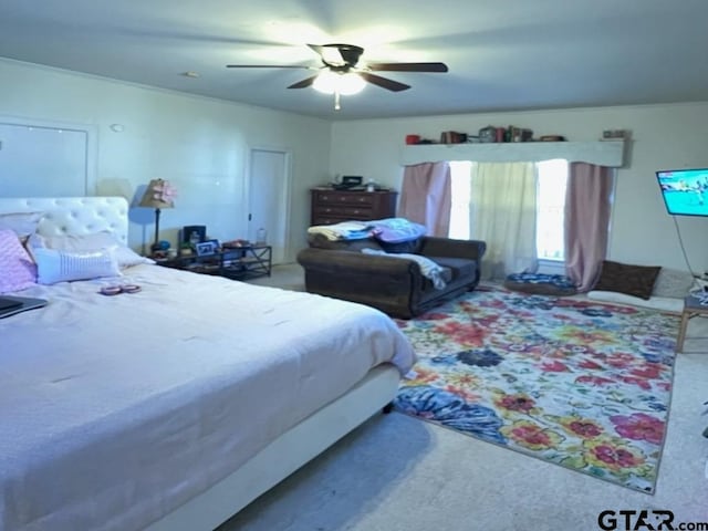 bedroom featuring carpet flooring and ceiling fan