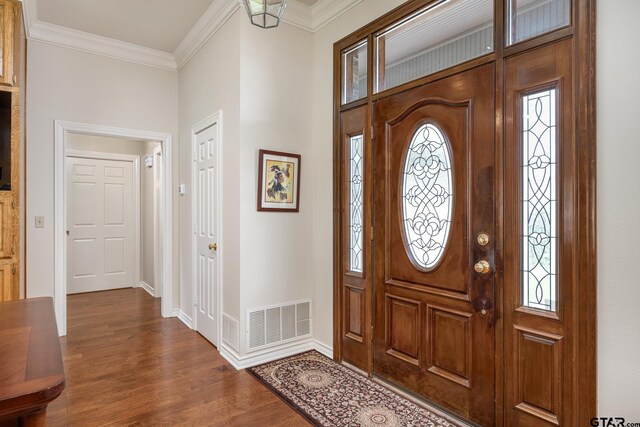 215 S Bay Dr, Bullard, TX 75757 - foyer entrance with dark wood-type flooring and crown molding