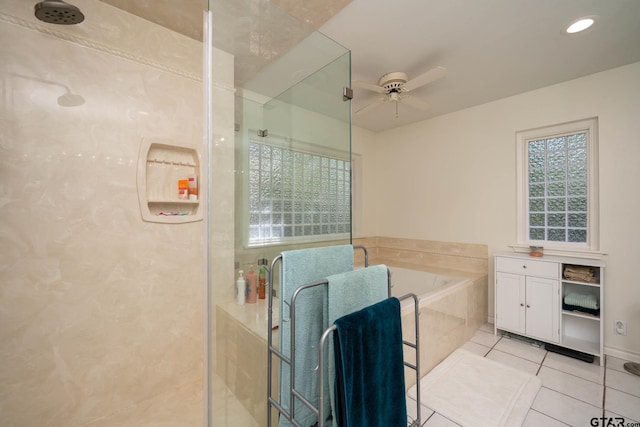 431 Gifford St, Rusk, TX 75785 - full bath with a shower stall, a ceiling fan, tile patterned floors, a bath, and recessed lighting