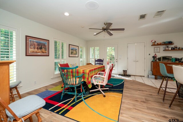 431 Gifford St, Rusk, TX 75785 - dining space with plenty of natural light, ceiling fan, recessed lighting, and light wood-type flooring