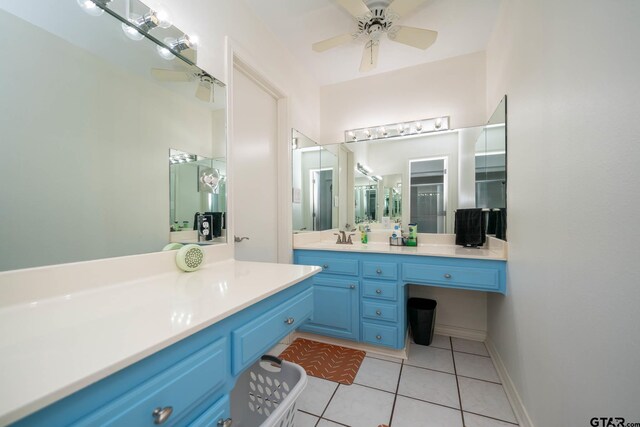 431 Gifford St, Rusk, TX 75785 - full bath featuring vanity, tile patterned floors, an enclosed shower, and ceiling fan