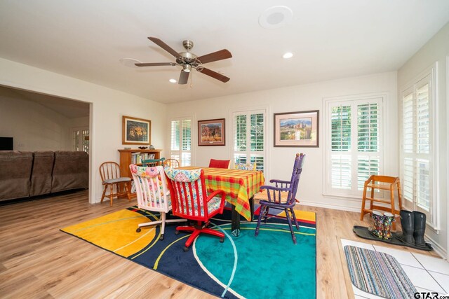 431 Gifford St, Rusk, TX 75785 - dining space featuring healthy amount of natural light, ceiling fan, wood finished floors, and recessed lighting