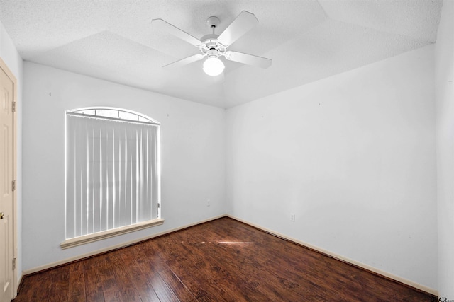 unfurnished room featuring ceiling fan, a textured ceiling, and hardwood / wood-style flooring