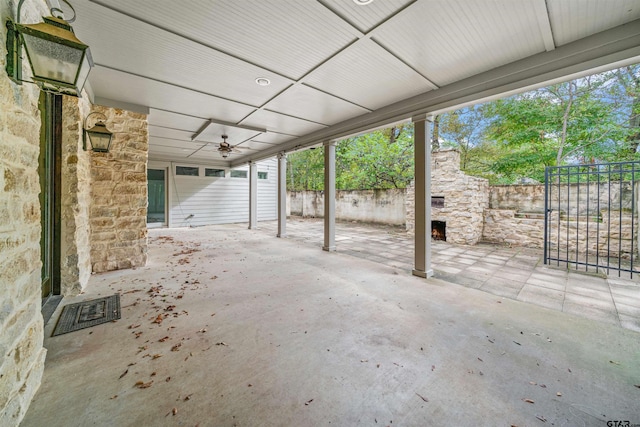 view of patio with a ceiling fan and a fenced backyard