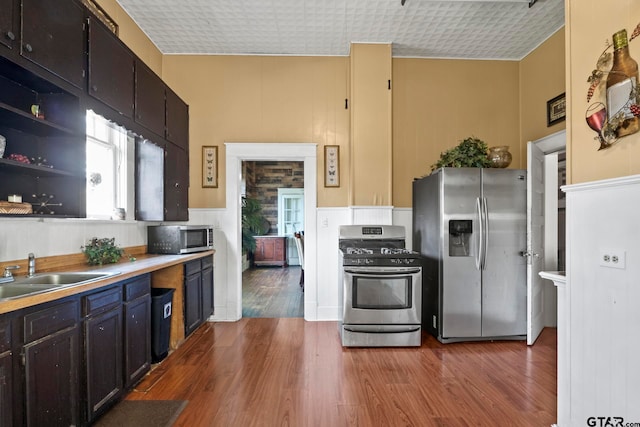 kitchen with sink, dark hardwood / wood-style flooring, and appliances with stainless steel finishes