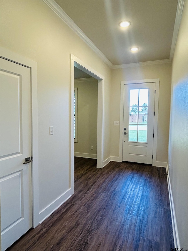 15033 High Country Acres Ln, Tyler, TX 75706 - doorway with crown molding, dark wood-type flooring, and recessed lighting