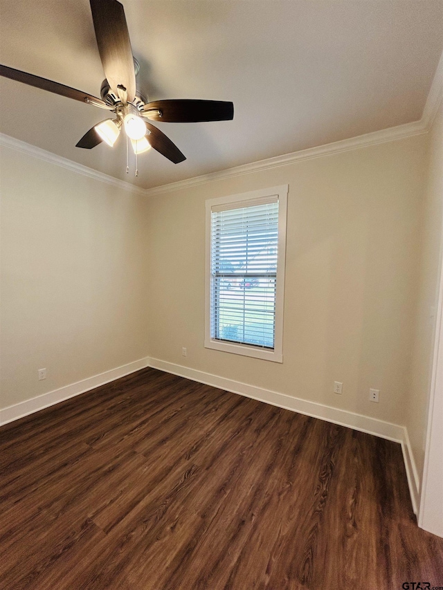 15033 High Country Acres Ln, Tyler, TX 75706 - spare room featuring crown molding, a ceiling fan, and dark wood finished floors