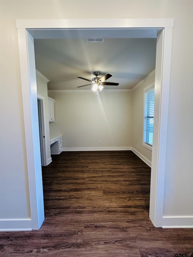 15033 High Country Acres Ln, Tyler, TX 75706 - unfurnished living room with crown molding, ceiling fan, and dark wood finished floors