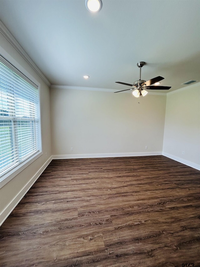 15033 High Country Acres Ln, Tyler, TX 75706 - unfurnished room featuring crown molding, dark wood-style flooring, a ceiling fan, and recessed lighting