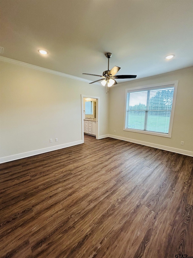 15033 High Country Acres Ln, Tyler, TX 75706 - unfurnished room with crown molding, dark wood-type flooring, ceiling fan, and recessed lighting