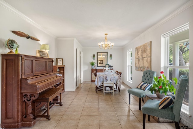 312 Savannah Dr, Tyler, TX 75703 - dining space featuring a chandelier, crown molding, and light tile patterned flooring