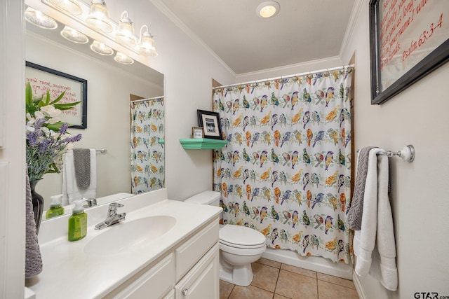 312 Savannah Dr, Tyler, TX 75703 - full bath with vanity, tile patterned floors, a shower with shower curtain, and crown molding