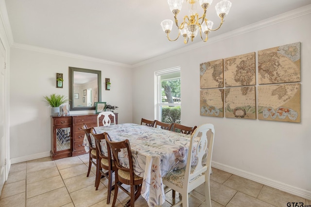312 Savannah Dr, Tyler, TX 75703 - dining area featuring crown molding, light tile patterned floors, and a chandelier