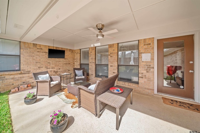 view of patio / terrace with visible vents, an outdoor living space, and a ceiling fan