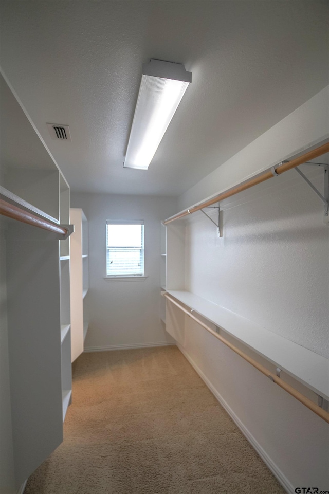 walk in closet with visible vents and carpet floors