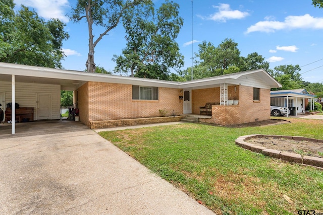 single story home with a carport and a front yard