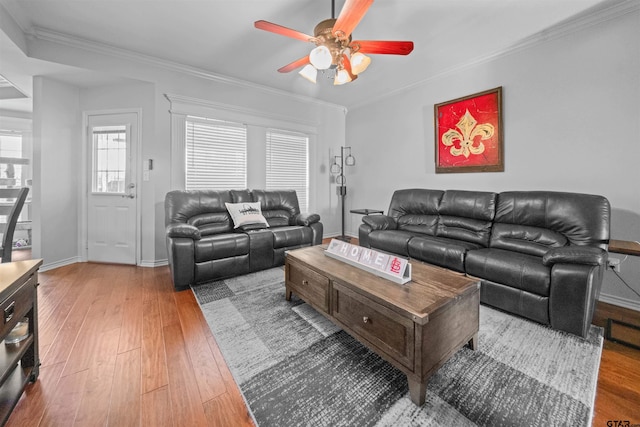 1521 Rice Rd # A105, Tyler, TX 75703 - living area with ceiling fan, light wood-style floors, ornamental molding, and baseboards