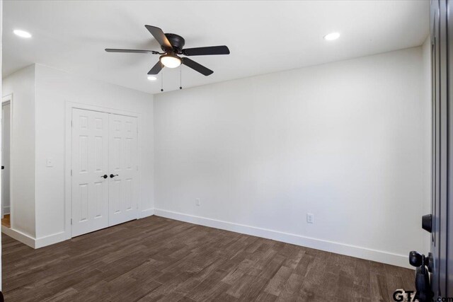 1612 Woodland Hills Dr, Tyler, TX 75701 - unfurnished room with dark wood-style floors, a ceiling fan, and recessed lighting