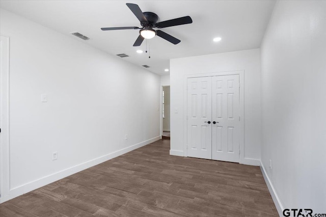 1612 Woodland Hills Dr, Tyler, TX 75701 - unfurnished bedroom featuring wood finished floors, recessed lighting, a closet, and ceiling fan